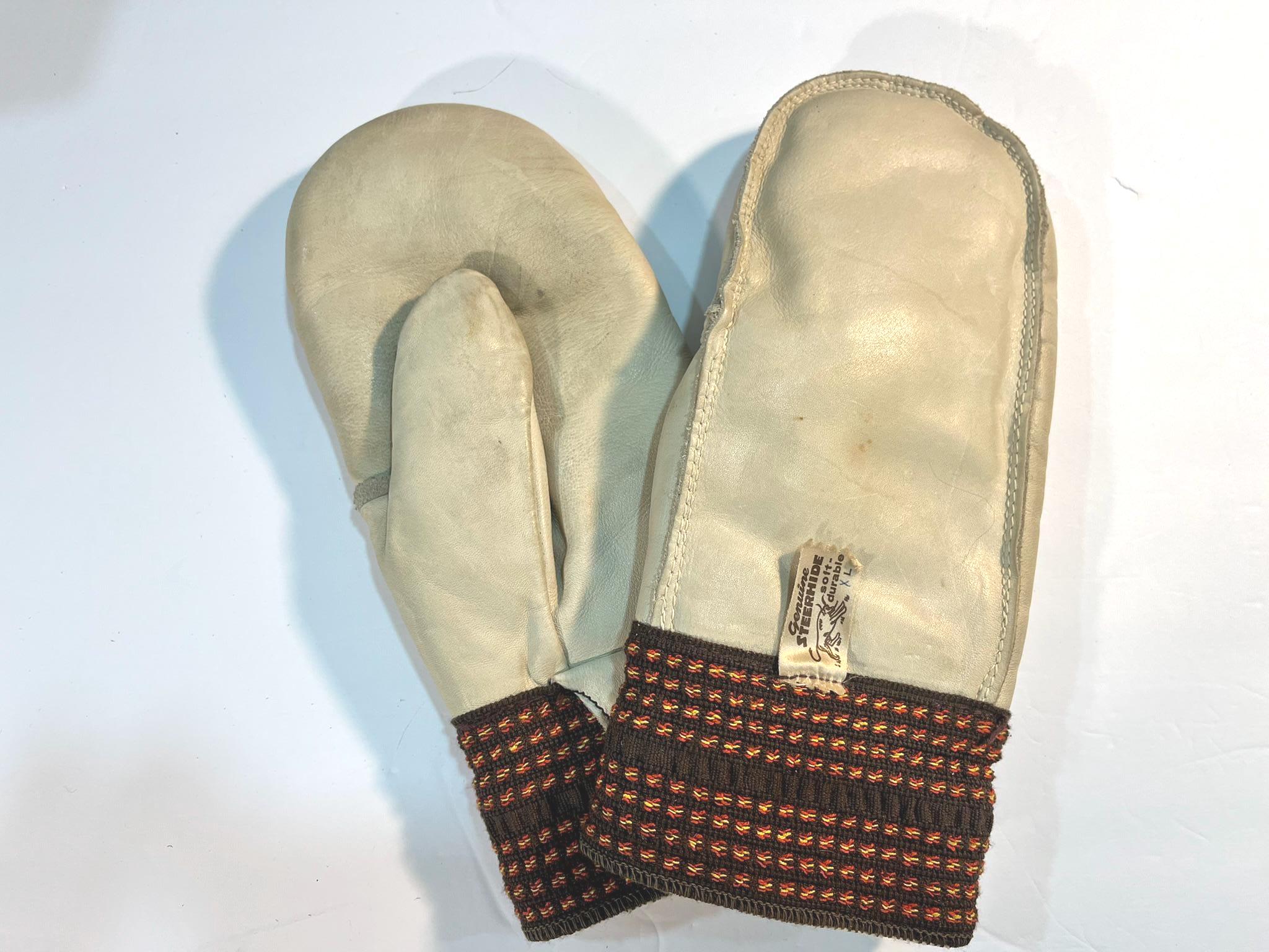 Vintage 1950s JCPenny's Foremost Cow Hide Leather Mittens Work Gloves, L/XL