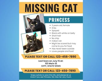 Lost Pet Flyer Template, Missing Cat & Dog Printable (CANVA TEMPLATE) Letter and A5