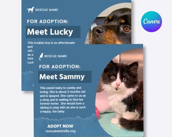 Modello modificabile per post di adozione di animali domestici su Facebook – Canva / Gatti e cani / Modello per social media di salvataggio
