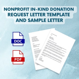 Nonprofit In-Kind Donation Request Letter Template and Sample Letter, PDF, DOCX Word doc, Digital Download Template for Charities