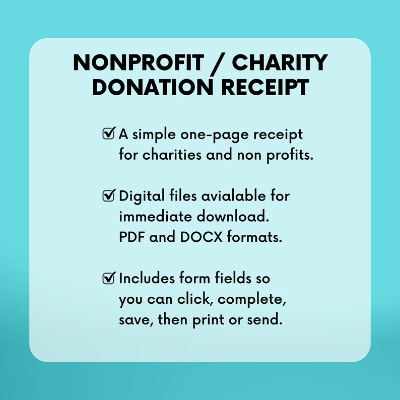 Reçu de don pour une association caritative, PDF, DOCX Word doc, 501 (c) (3) Reçu de don, modèle de téléchargement numérique pour les donateurs image 2