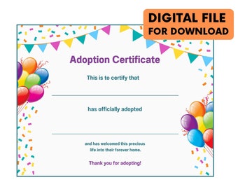 Pet Adoption Certificate: Cat, Dog, Desk Pet (Digital Download)