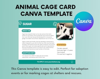 Pet Cage/Kennel Card Template for Adoption Events and Shelters - CANVA Template
