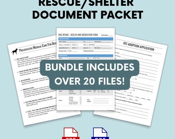 Pet Rescue/Shelter Support Paperwork Bundle: Adoption application, contract, certificate, intake forms & more (PDF, DOCX)