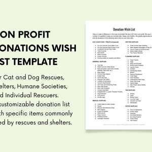 Non-Profit-Spenden-Wunschlisten-Vorlage für Tierrettungen und Tierheime, PDF, DOCX Word doc, digitaler Download für Tierwohltätige Non-Profits