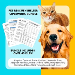 Digital Dog Cat Rescue Paperwork Bundle-Adoption app, contract, certificate, intake forms, and more (PDF, DOCX) 45+ FILES, Lifetime Access