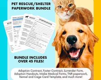 Ensemble de documents numériques pour l'adoption de chiens et de chats : application, contrat, certificat, formulaires d'admission et plus encore (PDF, DOCX) – Plus de 45 fichiers, accès illimité