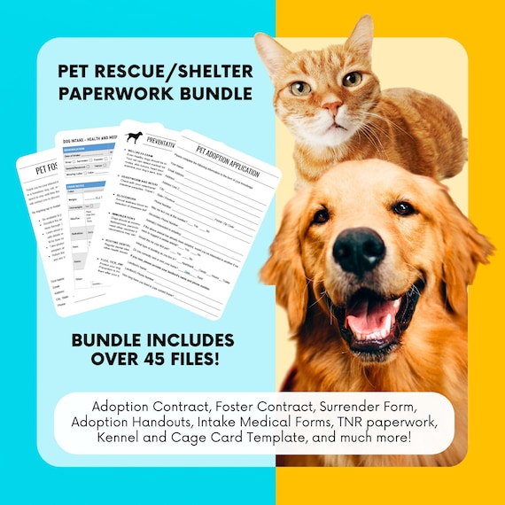 Digital Dog Cat Rescue Paperwork Bundle-adoption App, Contract
