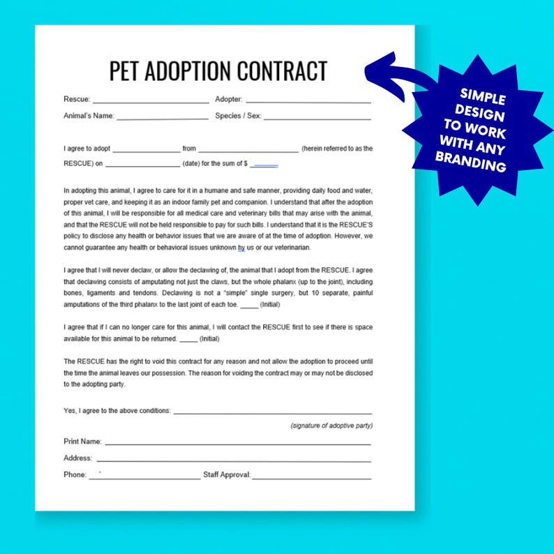 Digital Dog Cat Rescue Paperwork Bundle-adoption App, Contract ...