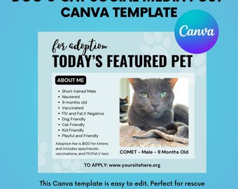Modello di post sui social media per l'adozione di animali domestici: Canva, Facebook, Instagram (digitale)