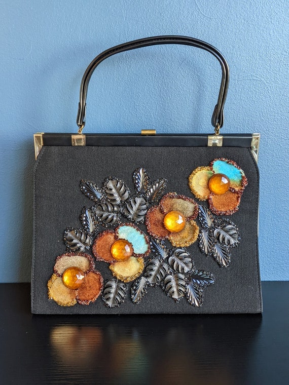 vintage '60s hand decorated felt purse with gorgeo