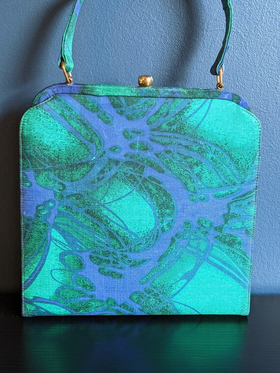 vintage '50s-'60s frame satin handbag purse, beau… - image 5