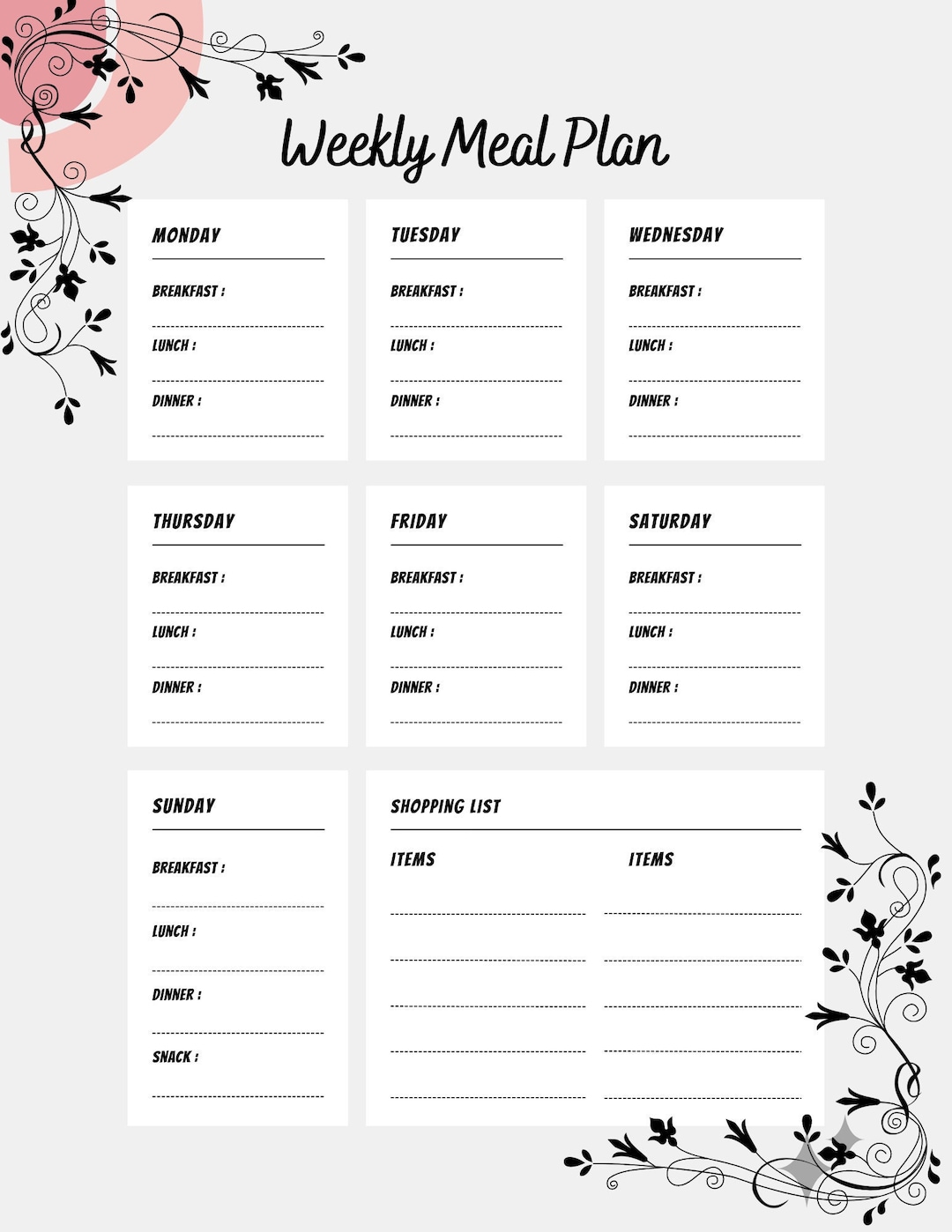 Weekly Meal Planner, Digital Download, Meal Planning Printable - Etsy