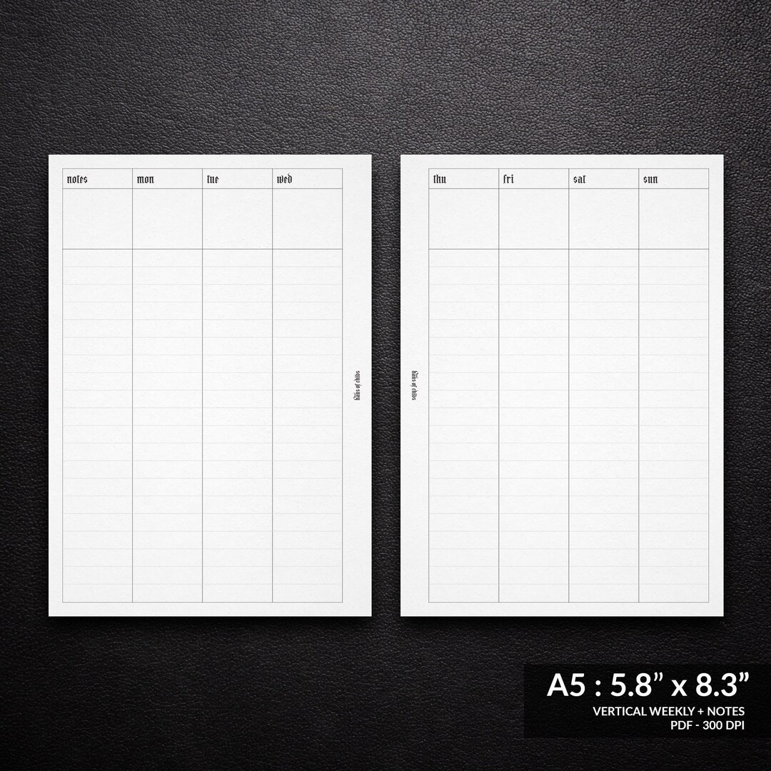 Vertical Notes Box A5 - Vertical Weekly + Notes - Etsy