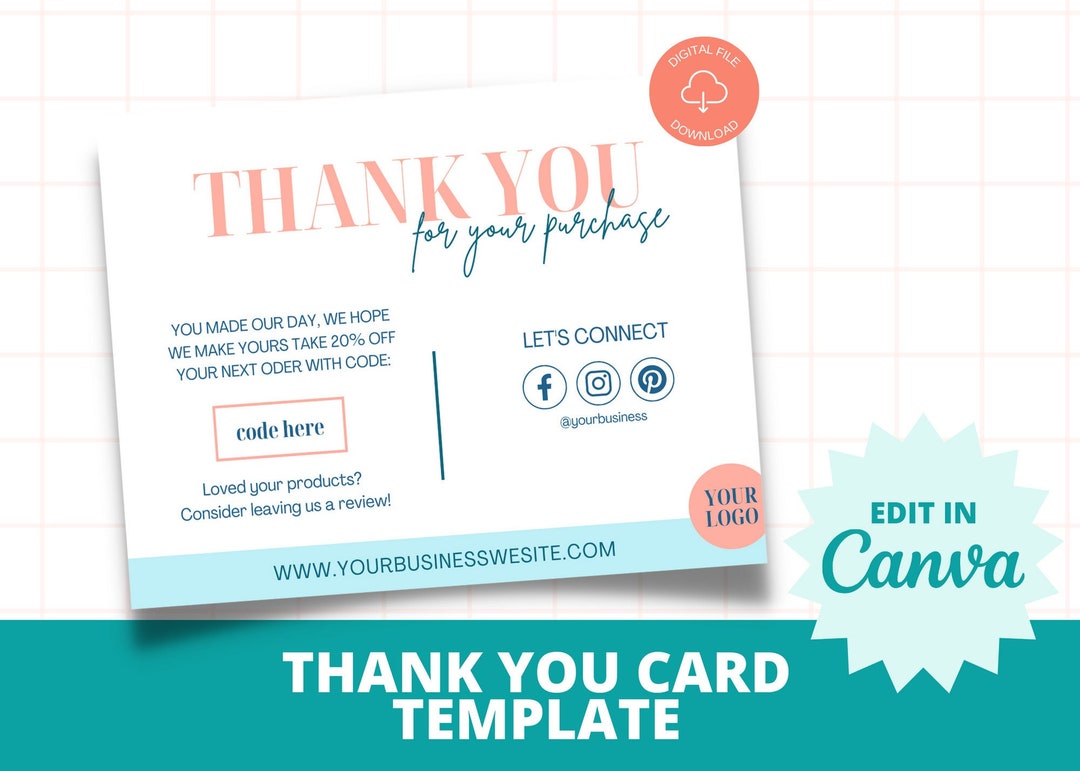 Small Business Thank You Card Thank You for Shopping Note Thank You for