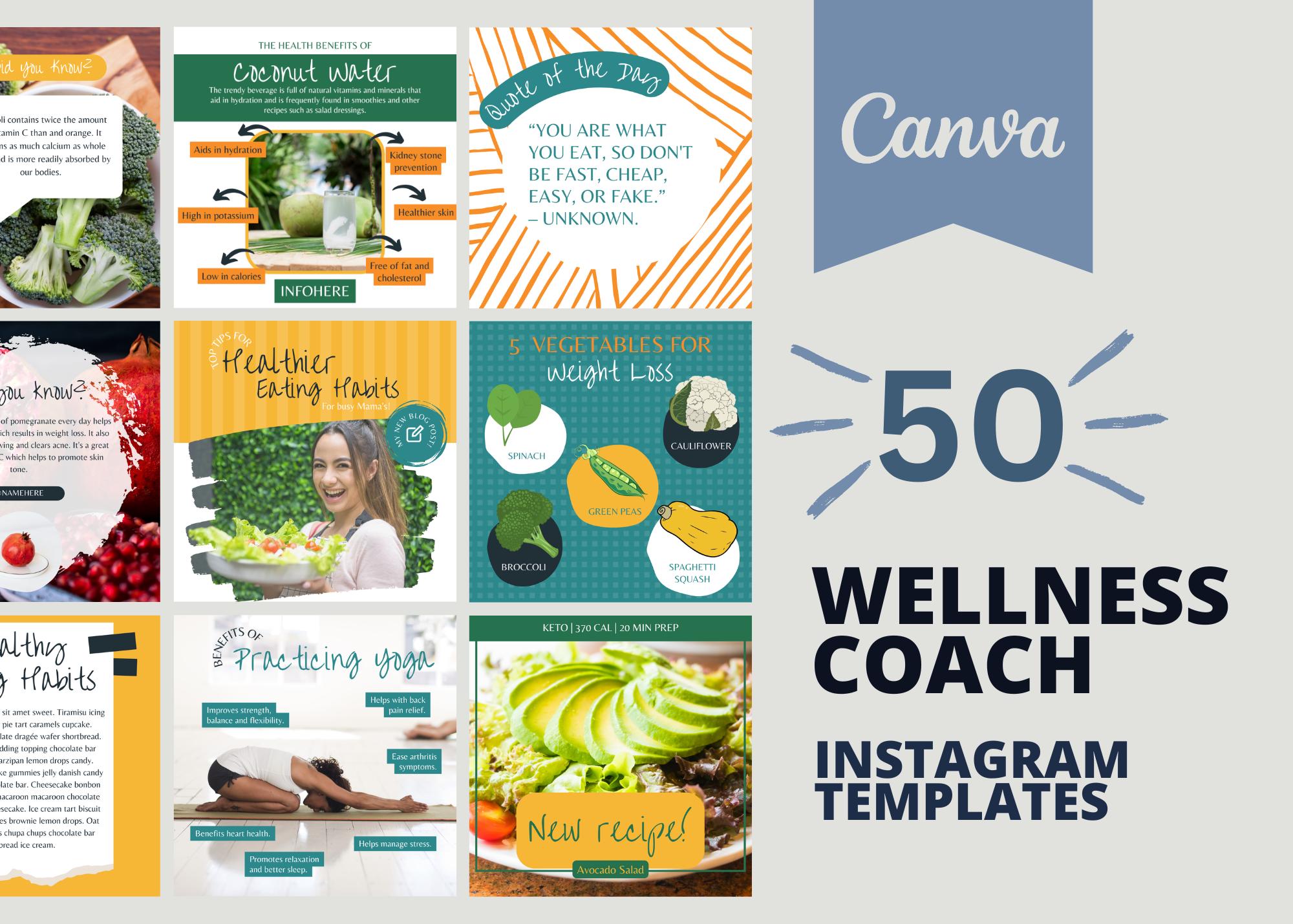 Wellness Coach Canva Templates | Diet Tips and Recipe for Canva ...
