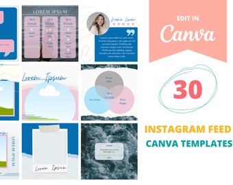 Plantillas Canva de Instagram ocean / Publicación de Instagram / Publicaciones de participación en redes sociales / Plantillas Canva totalmente editables