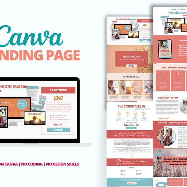 Canva Website Template | Landing page Template | Landing page Design | Bright Boho Theme