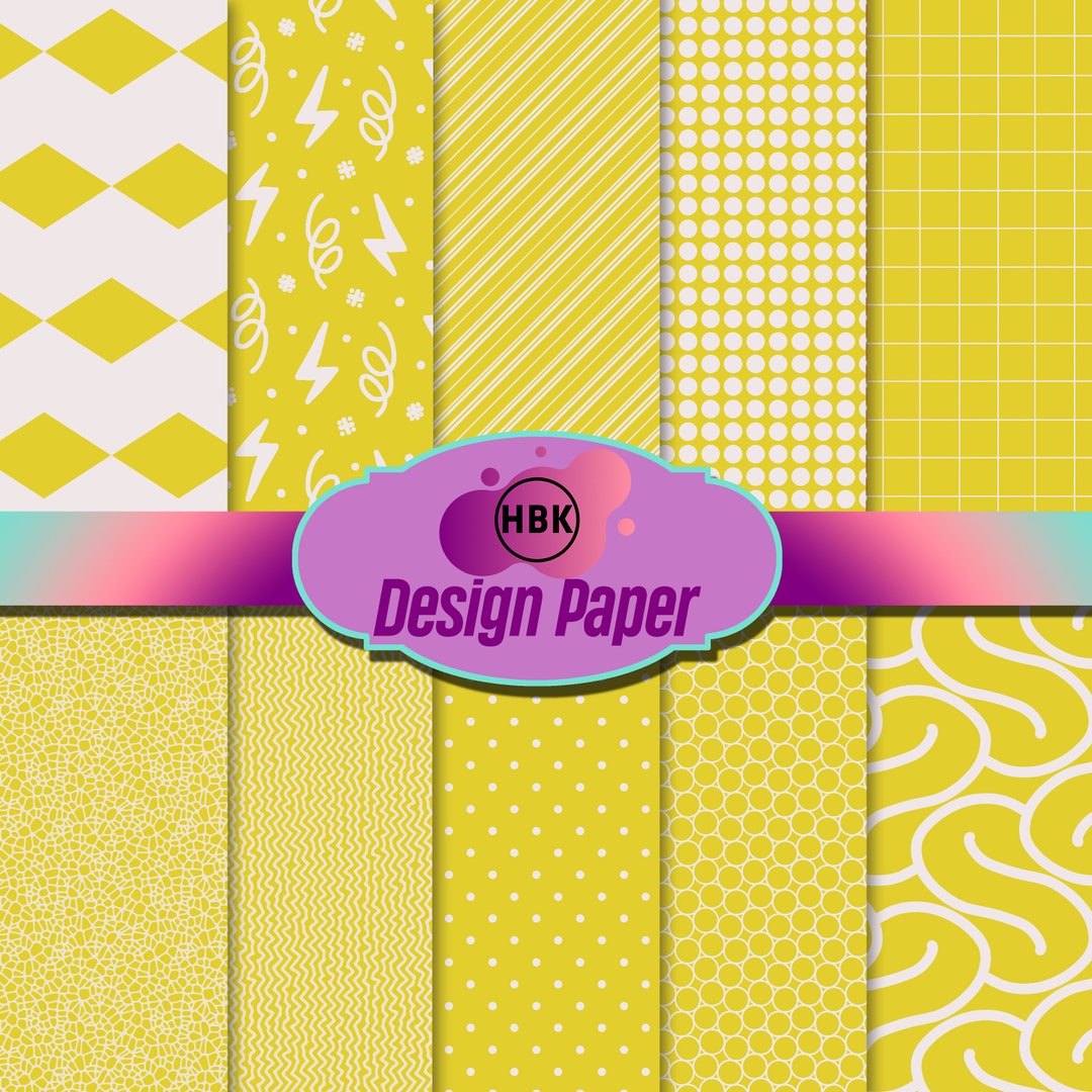 Shapes N Patterns Yellow Digital Paper Set Invitations Digital ...
