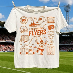 Philadelphia Flyers Doodle Art-skjorta, bekväma färger Vintage Doodle Hockey Match Day-skjorta, present till fan Travis Konecny #11