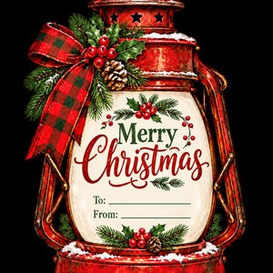 Assortiment van 17 kerstcadeaulabels in boerderijstijl.