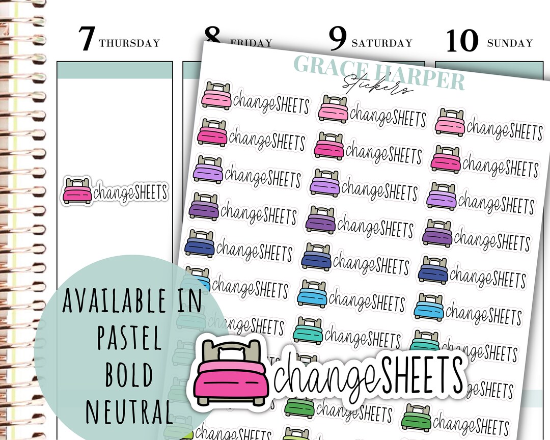 Change Bed Sheets Stickers Change Sheets Stickers Planner Stickers GH ...