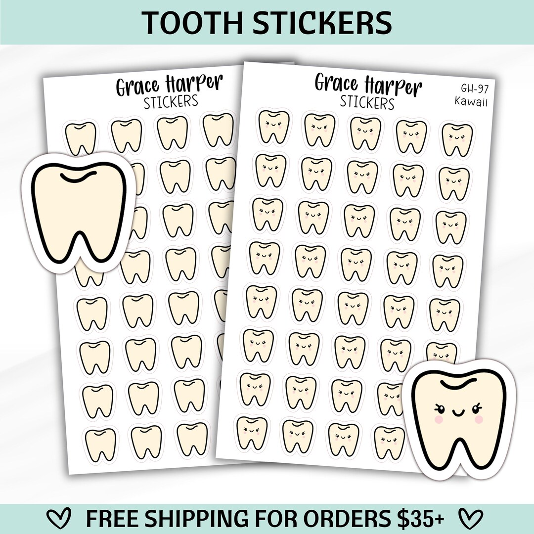 Natural Tooth Sticker Tooth Stickers - Teeth Stickers - Kawaii Tooth Sticker - Planner ...