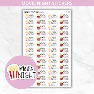 Movie Night Stickers - Popcorn Movie Night Stickers - Planner Stickers GH-195