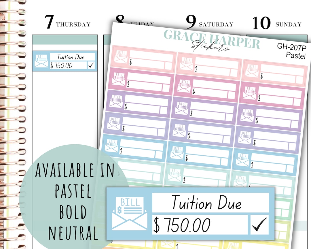 Bill Due Planner Stickers Bill Tracker Stickers Bill Due Box Stickers ...