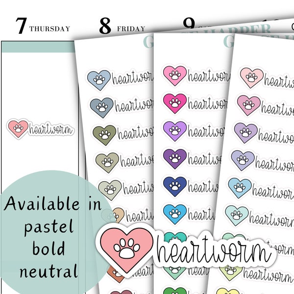 Heartworm Planner Stickers - Heartworm Reminder Stickers - Pet Medication Stickers - Pet Care Stickers GH-166