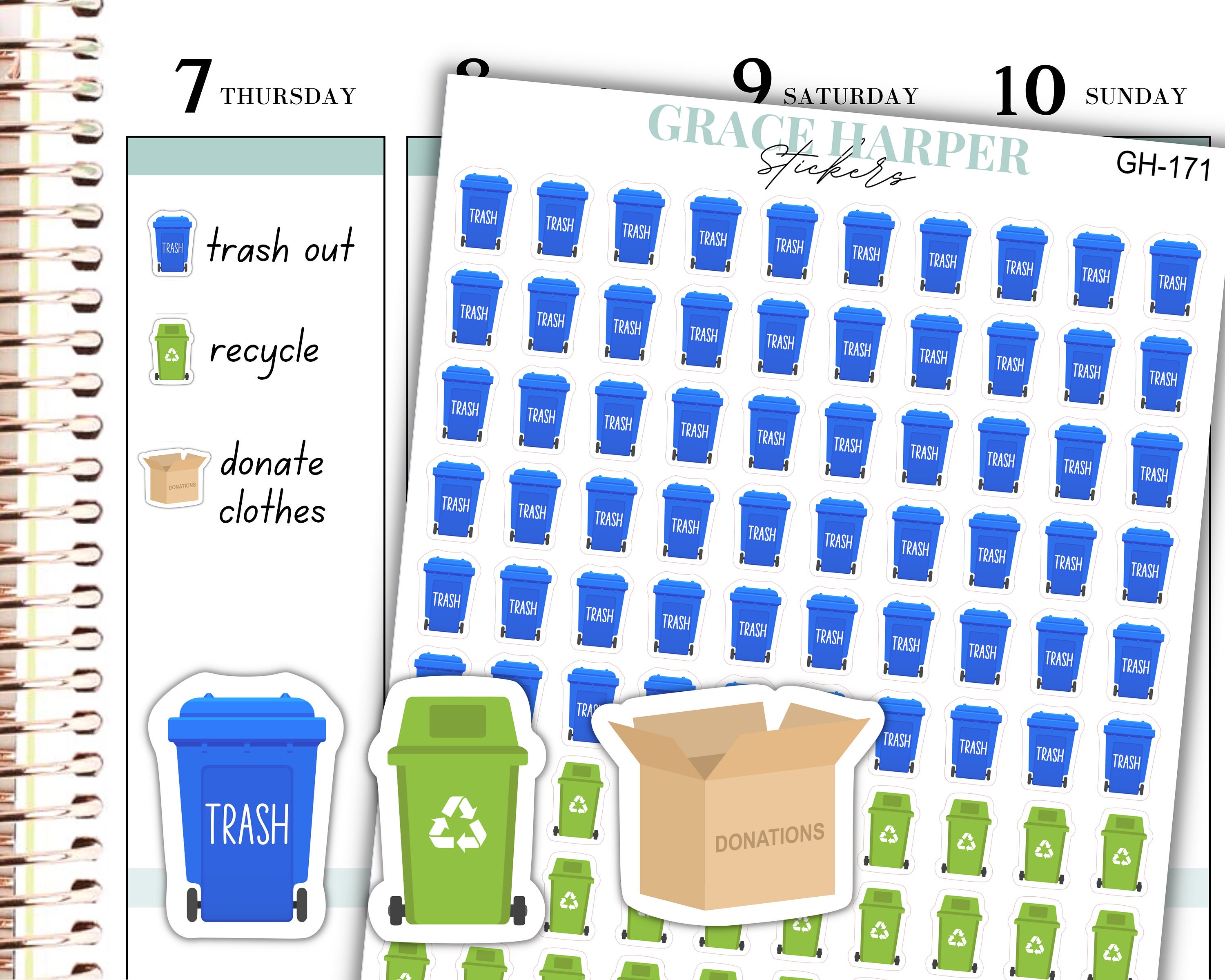 Recycle Bin Trash Day Reminder Planner Stickers - BIN003 – Katnipp