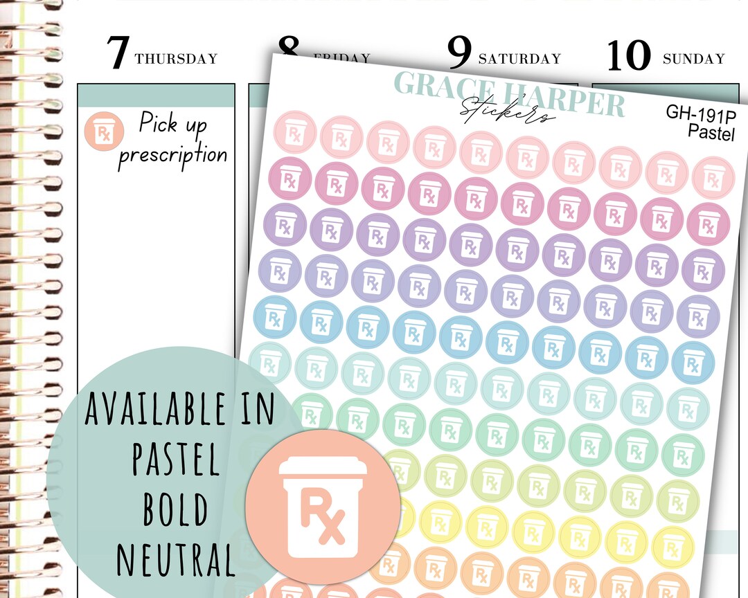 Cute Rx Sticker Rx Bottle Planner Stickers Rx Stickers Prescription Stickers Take Meds ...
