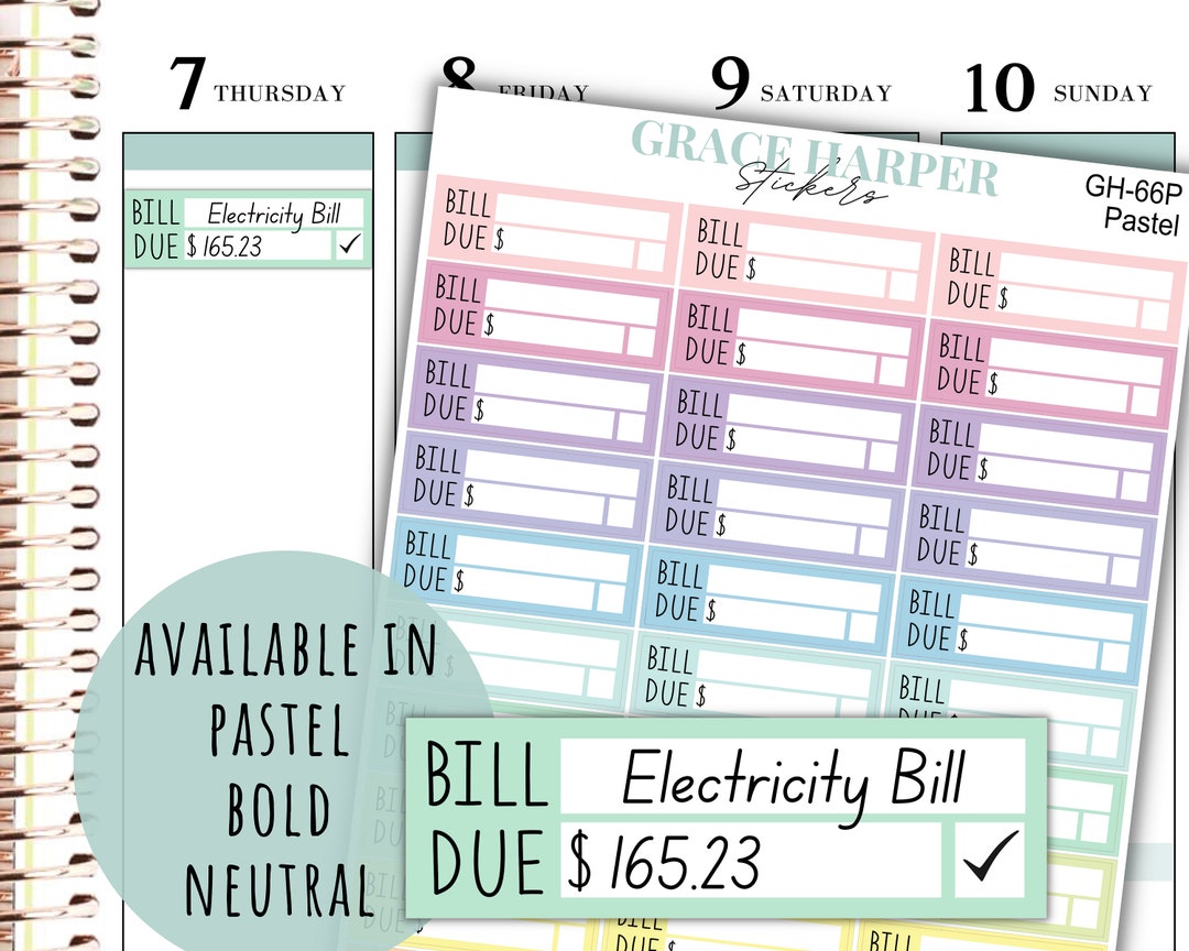 Bill Due Sticker, Bill Tracker, Budgeting Stickers, Bill Due Box, Pay ...
