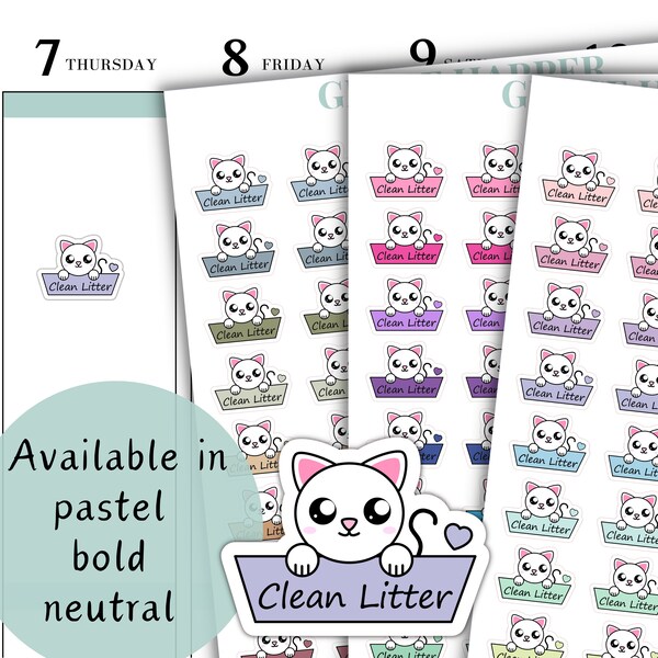 Clean Litter Planner Stickers - Clean Cat Litter Stickers - Clean Litter Box Stickers - Cat Stickers GH-35