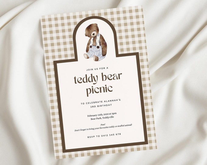 Vintage Teddy Bear Picnic Birthday Party Invite - Kids Teddy Party E ...