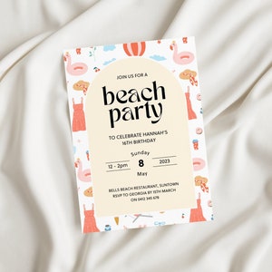 Beach Party Invitation, Printable Summer Party Invitation Template, Beach Bachelorette Invite, Beach Birthday Invitation, Canva - CI015