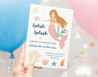 Mermaid Birthday Invitation Template, Printable Under the Sea Party Digital Invitation, Summer Party Pool Party Invite, Canva Invitation