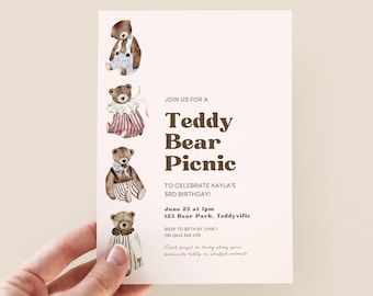 Vintage Teddy Bear Picnic Party Invite - Printable Kids Birthday Invite Template, Teddy Bear Invitation Template, Picnic Party Printable