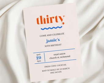 Thirty 30th Invitation Template, Printable 30th Birthday Invitation for Men for Women, 21st 40th 50th Invite Canva Invitation - CI005