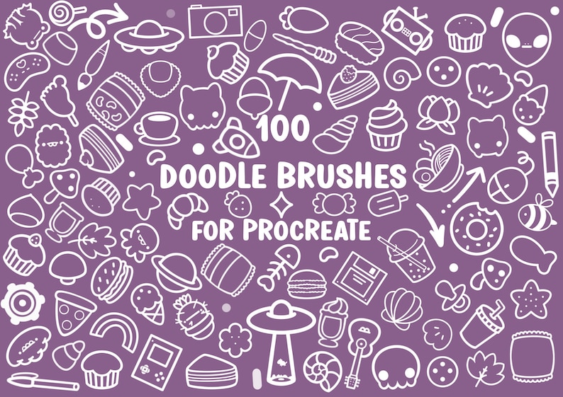 100 Procreate Brushes | Procreate Stamps, doodle Brushset, Cute Procreate Brushes, Procreate Brush Bundle, Procreate Brushes anime megapack imagen 1
