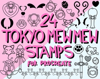 24 Procreate Brushes | Procreate Stamps, kawaii Brushset, Cute Procreate Brushes, Procreate Brush Bundle, Procreate Brushes anime tokyo mew