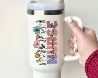 Personalized RN Tumbler 40oz, Custom Name Registered Nurse Cup, Informaticist Wildflowers Tumbler, Gift For Nurse, Nursing Student Cup