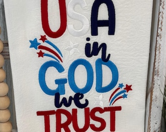 Paño de cocina bordado "In God We Trust" de EE. UU.: decoración patriótica para la cocina