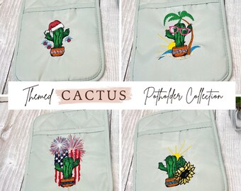 Juego de 12 agarraderas con cactus bordados: decoración de cocina estilo bohemio del suroeste