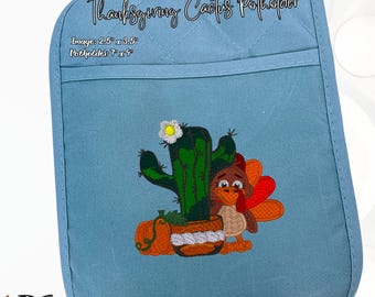 Agarradera de cactus bordada de Acción de Gracias: pavo, calabaza, decoración de cocina de Arizona