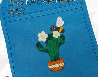 Agarradera de cactus bordada: Decoración de cocina con diseño de abeja - Arizona Gift