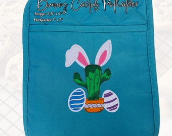 Agarradera de cactus con forma de conejito de Pascua bordado: decoración de cocina de primavera