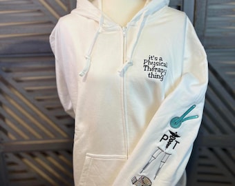 Sudadera con capucha y cremallera bordada de fisioterapia: regalo para profesionales de la salud