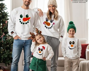 Sudaderas familiares de muñecos de nieve bordados: conjuntos navideños a juego