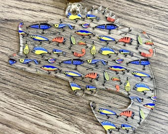 Adorno de pez lubina acrílico: decoración navideña de pescador